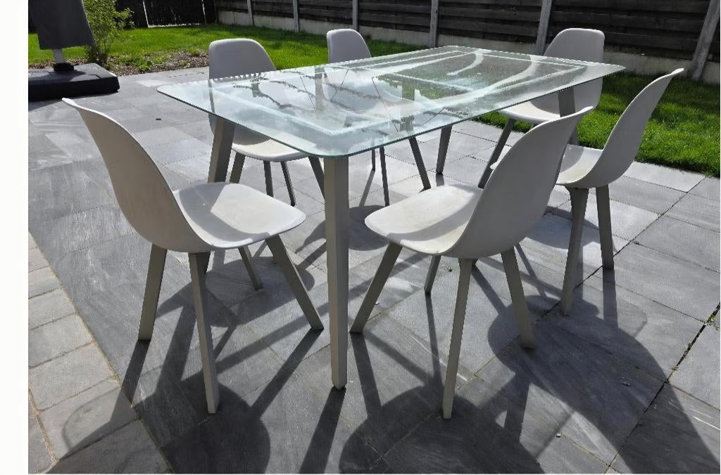 Tuintafel + 6 stoelen, Tuin en Terras, Tuintafels, Ophalen, Gebruikt, Rechthoekig, Plastic