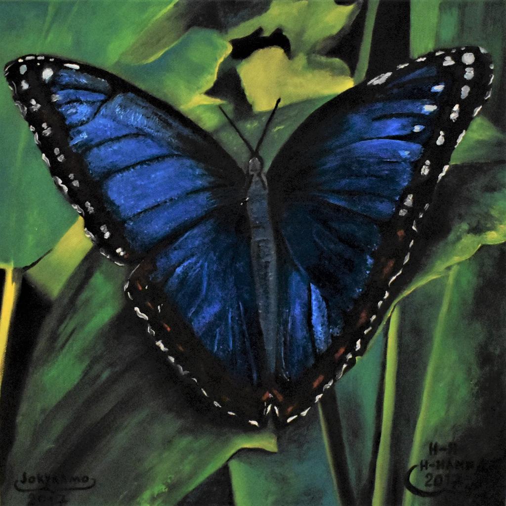 Paysage papillon bleu sur toile signée par joky kamo 2017, Enlèvement