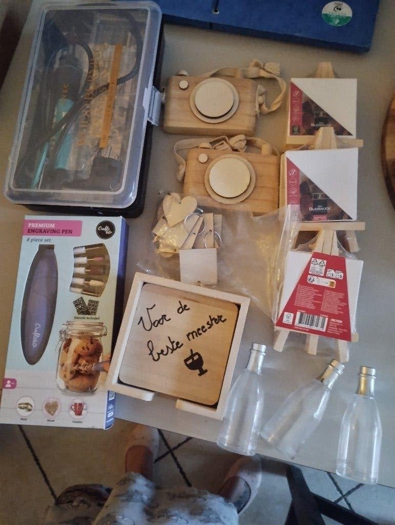 Houtenpakket met graveer pen hout en glas, Ophalen of Verzenden, Zo goed als nieuw, Hout, Beschrijfbaar