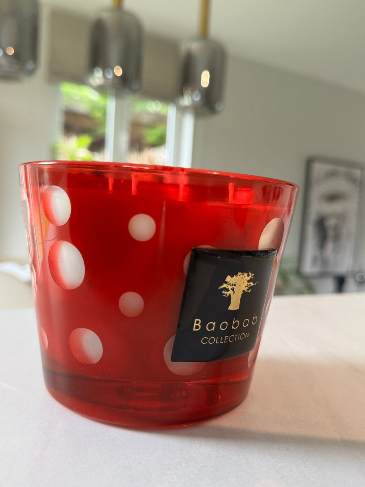 Bougie Baobab red bubbles, Huis en Inrichting, Woonaccessoires | Kandelaars en Kaarsen, Zo goed als nieuw, Kaars, Was, Ophalen of Verzenden