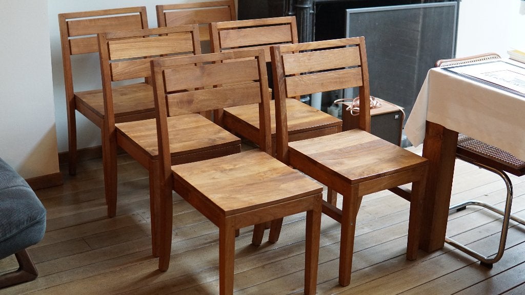 6 chaises de salle à manger en bois massif, Brun, Enlèvement, Teak, Bois