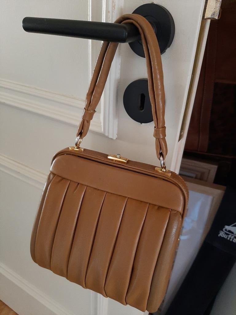 Vintage elegante kleine beige leren tas, Ophalen of Verzenden, Beige, Handtas