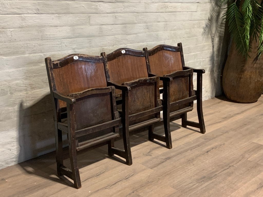 Vintage bioscoopstoelen - rij van 3, Antiek en Kunst, Ophalen of Verzenden