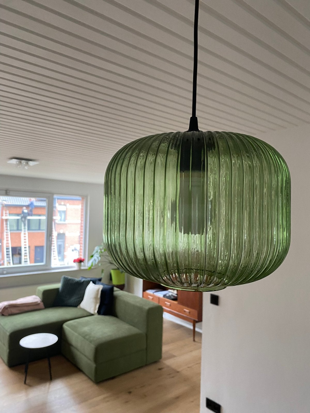 Groene hanglamp, Ophalen, Zo goed als nieuw, E27 (groot)