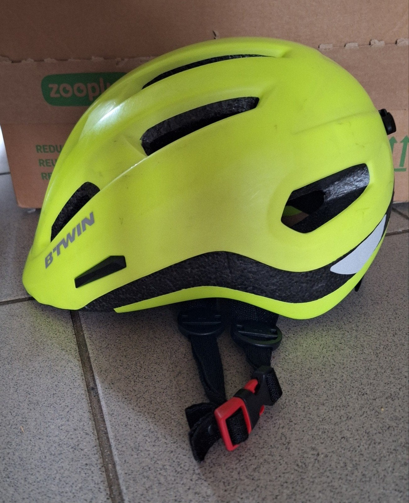 Fluo gele fietshelm, Ophalen, Gebruikt, BTWIN