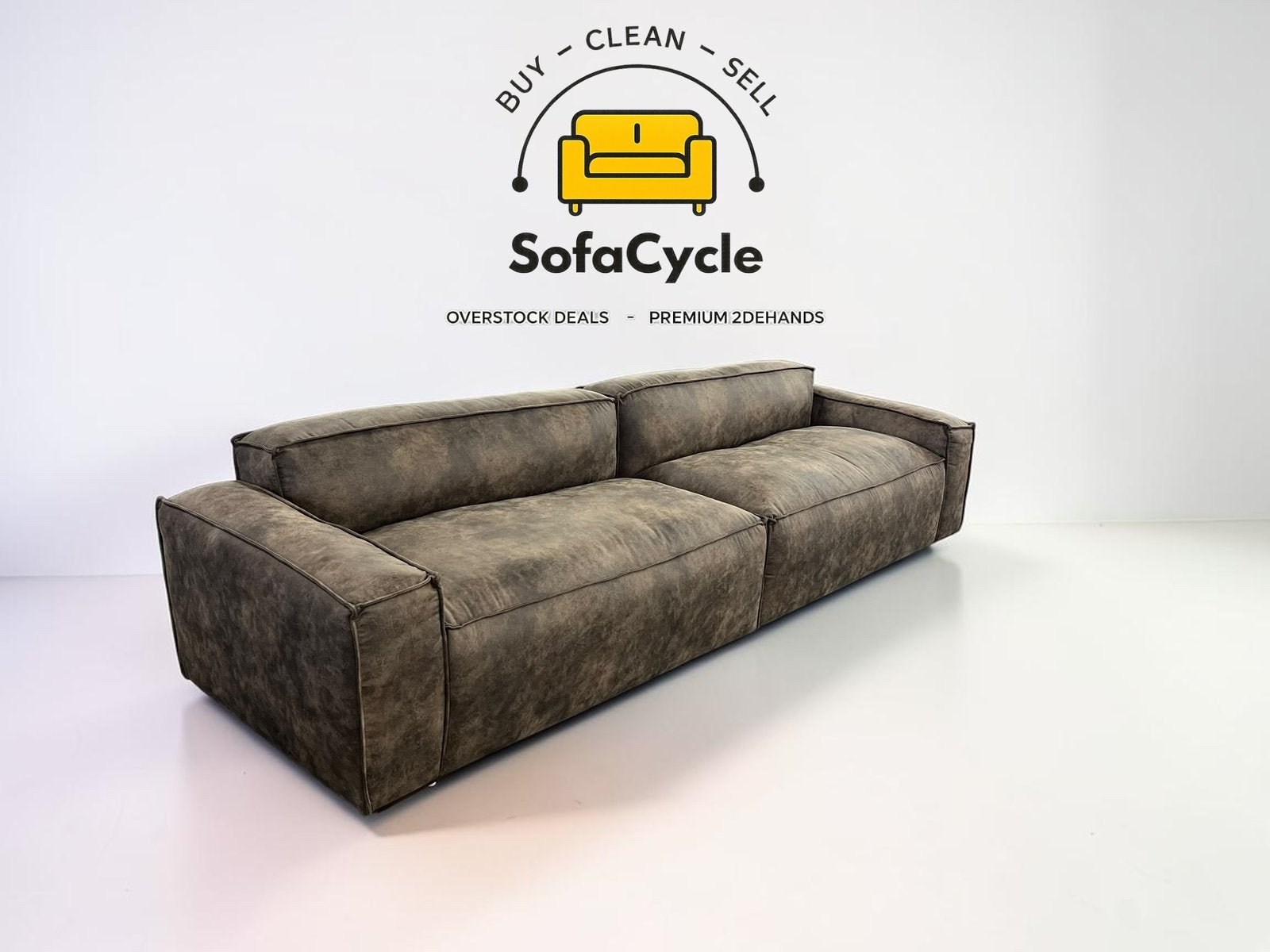 Siège 4 places marron en microfibre - Overstock/Sofacycle, Enlèvement ou Envoi, Comme neuf, SofaCycle, Info@sofacycle.be