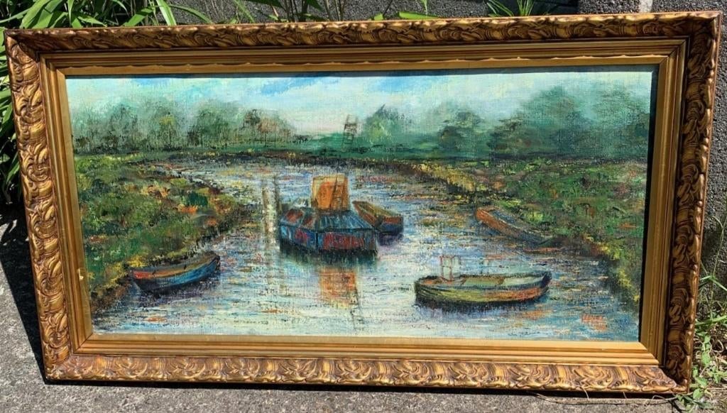 Grote schilderij Olie op doek - Gesigneerd, Ophalen