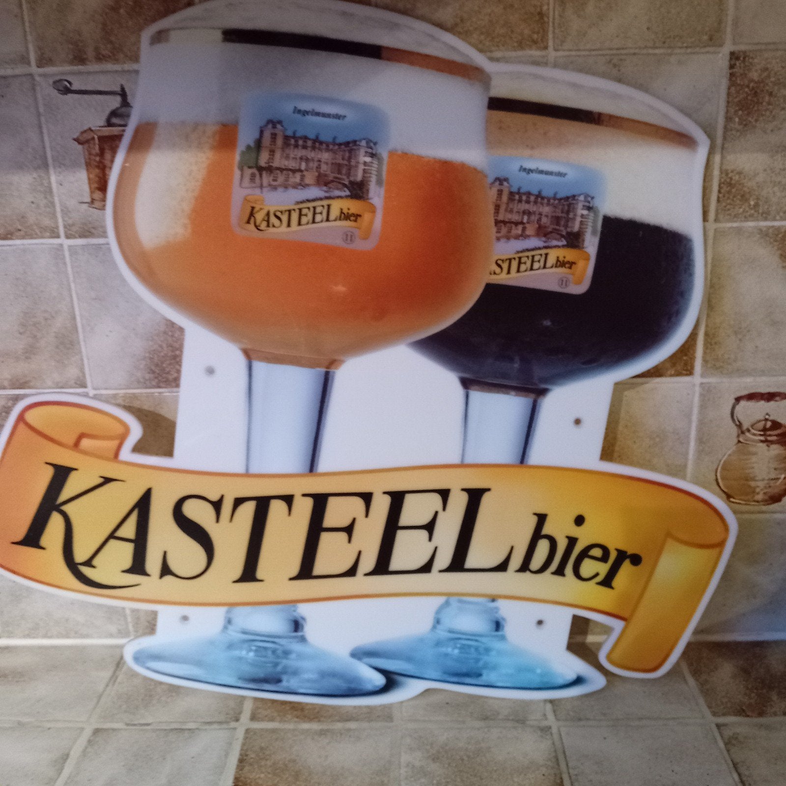 reclamebord in kunststof kasteelbier, Ophalen