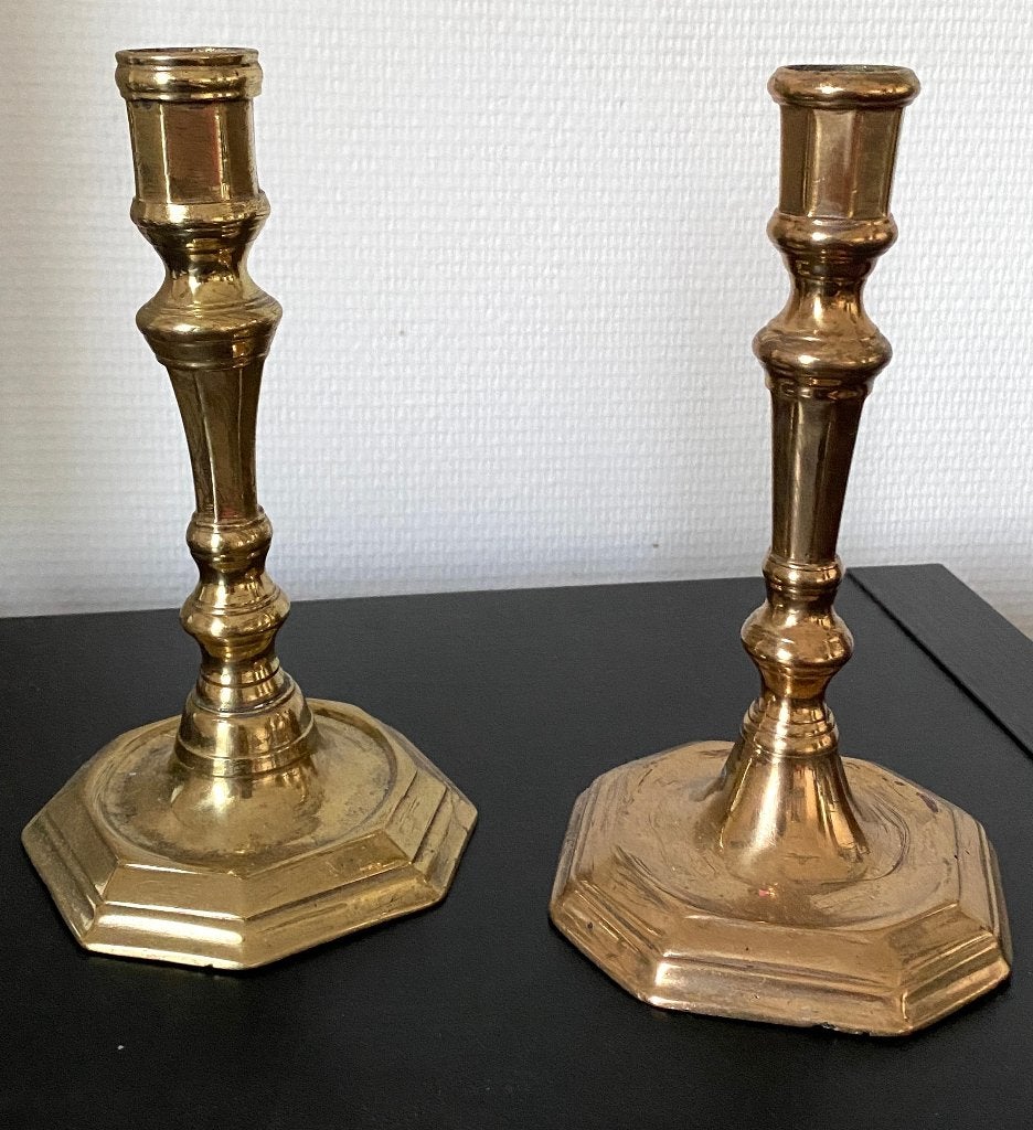 2 Bougeoirs Anciens du 19ème Siècle en Laiton, Enlèvement ou Envoi, Cuivre ou Bronze