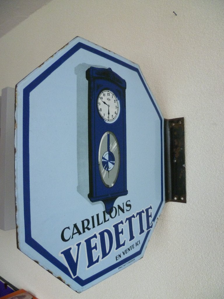 EMAILLE RECLAMEBORD"VEDETTE CARILLIONS"UIT JAREN 30, Ophalen of Verzenden, Gebruikt, Reclamebord