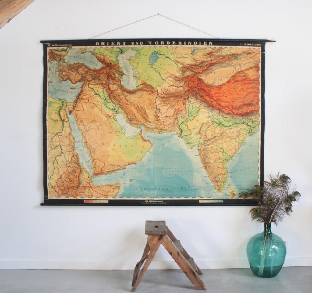 carte scolaire vintage Moyen-Orient et Inde, Enlèvement, Géographie