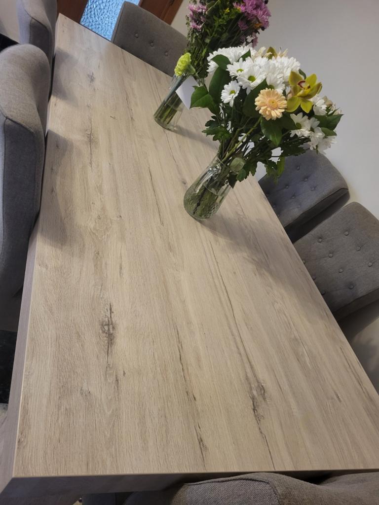 Eettafel + 6 stoelen + tv-meubel te koop, Ophalen