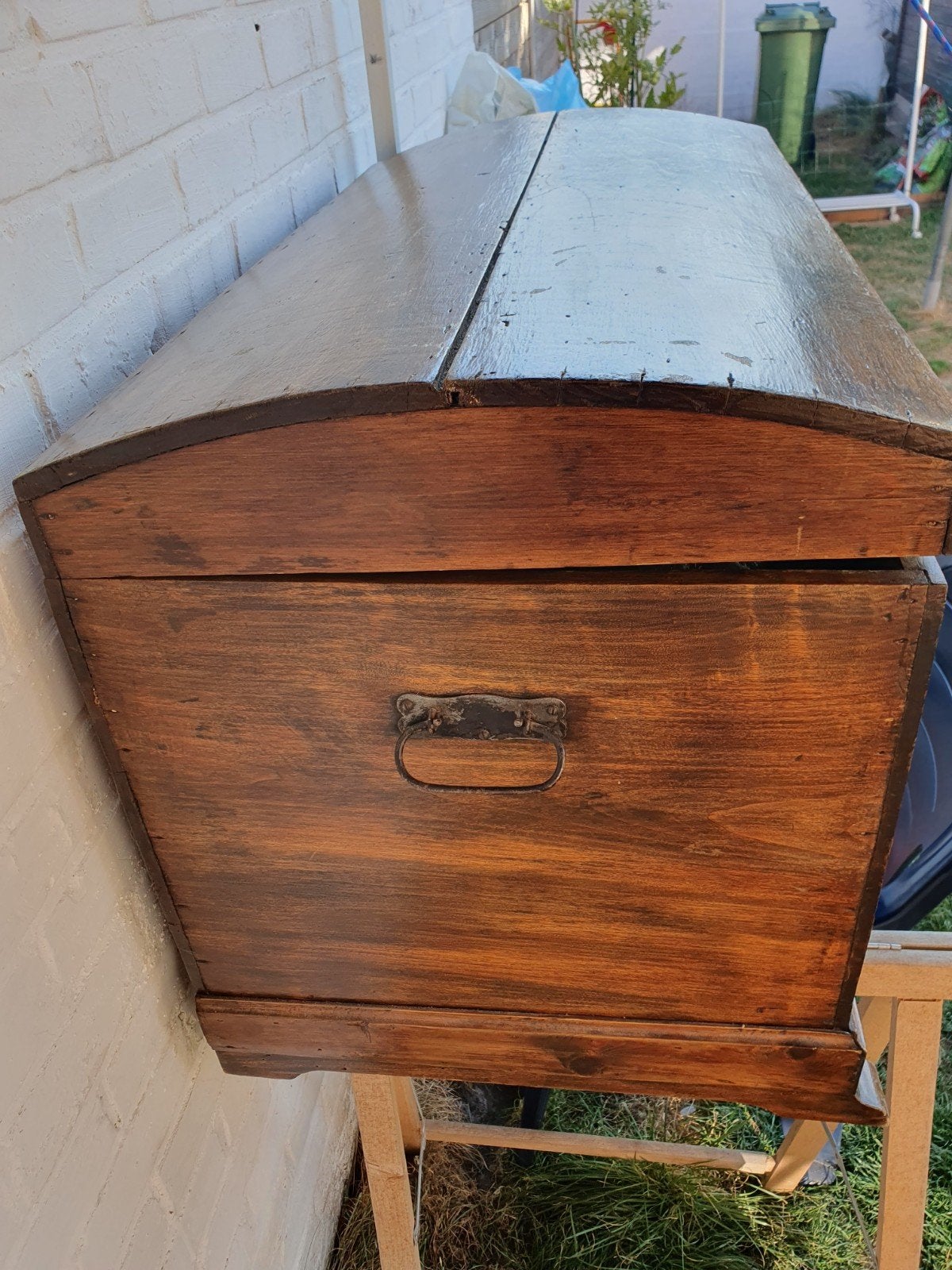 mooie oude antieke koffer met slot lengte 96cm breedte 52cm., Ophalen of Verzenden