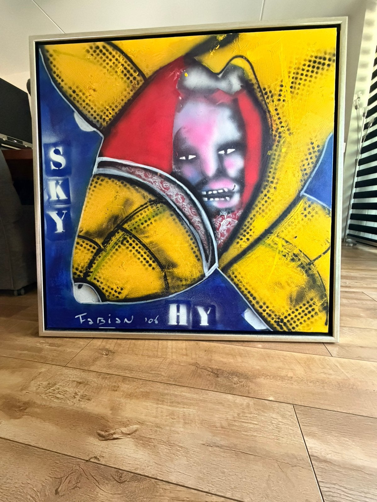 Schilderij van Fabian “ SKY HY “, Antiquités & Art, Art | Peinture | Moderne, Textile, Peinture acrylique, Enlèvement, Encadré