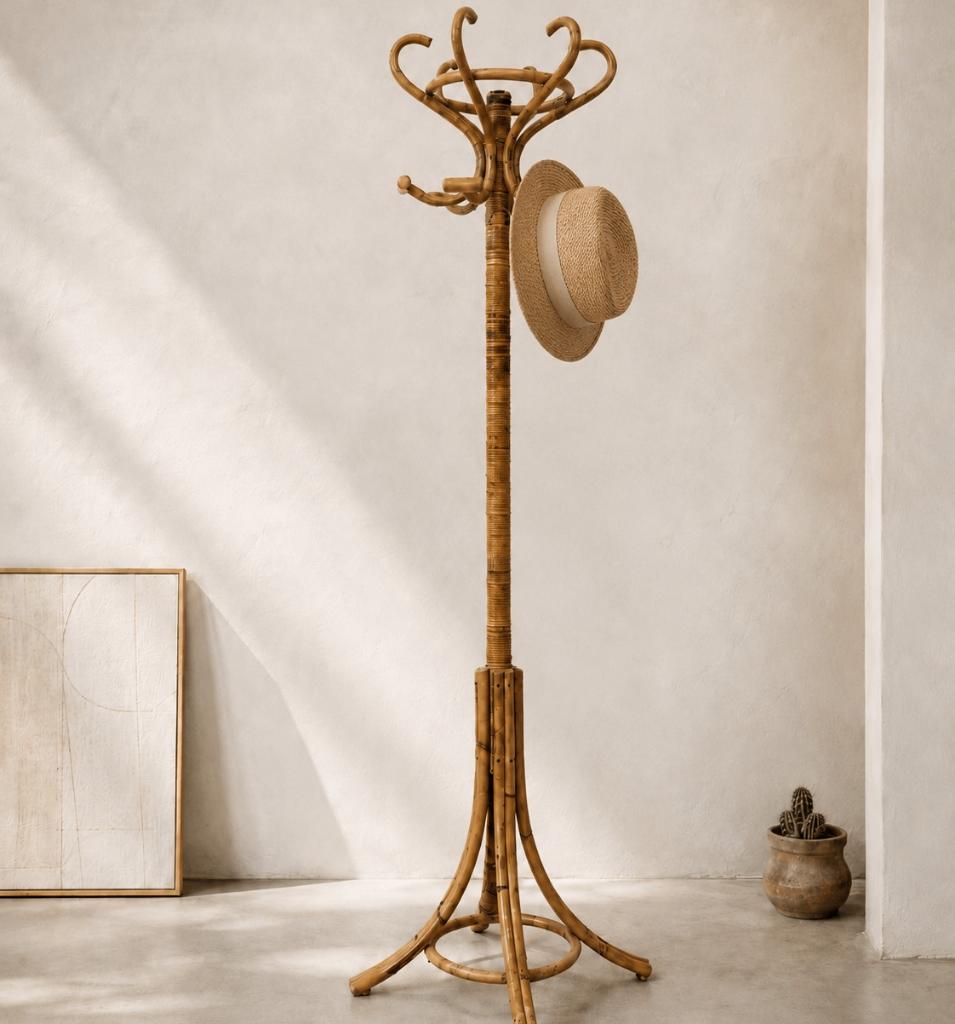 Porte-manteau perroquet vintage en rotin et bambou, Enlèvement