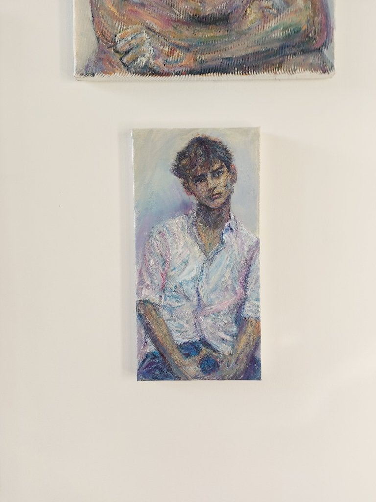 Belle peinture à l'huile sur toile « L'Observateur », Enlèvement ou Envoi, Signé, Peinture à l'huile