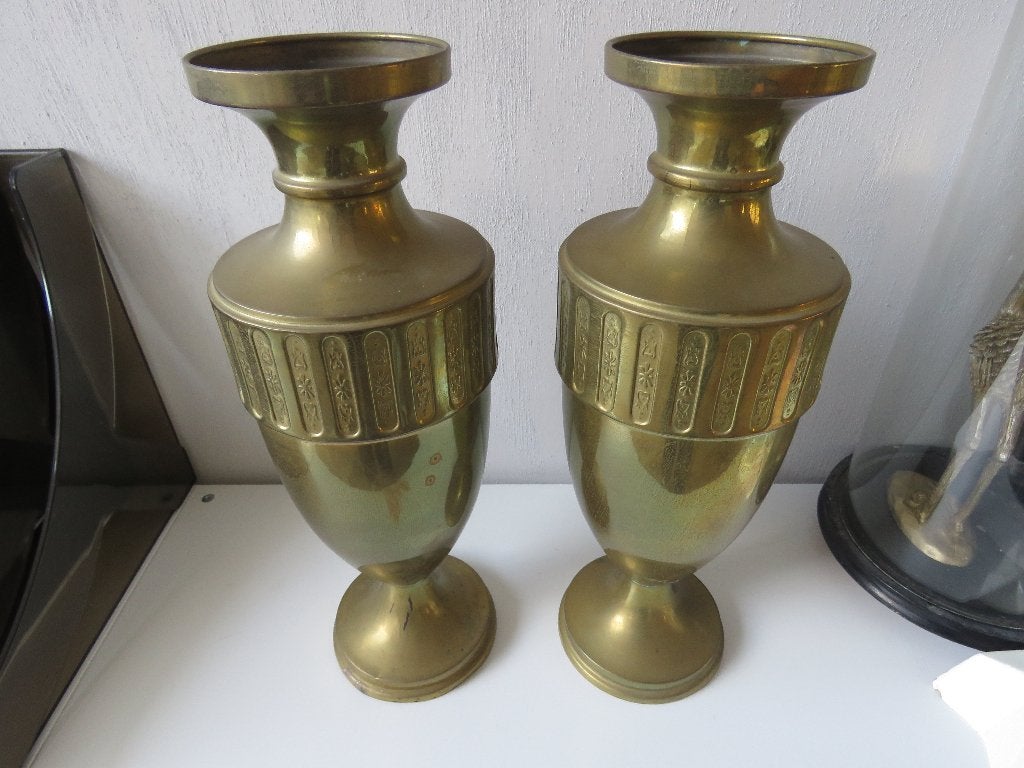 Koppel koperen/messing art nouveau vazen, Antiek en Kunst, Curiosa en Brocante, Ophalen of Verzenden