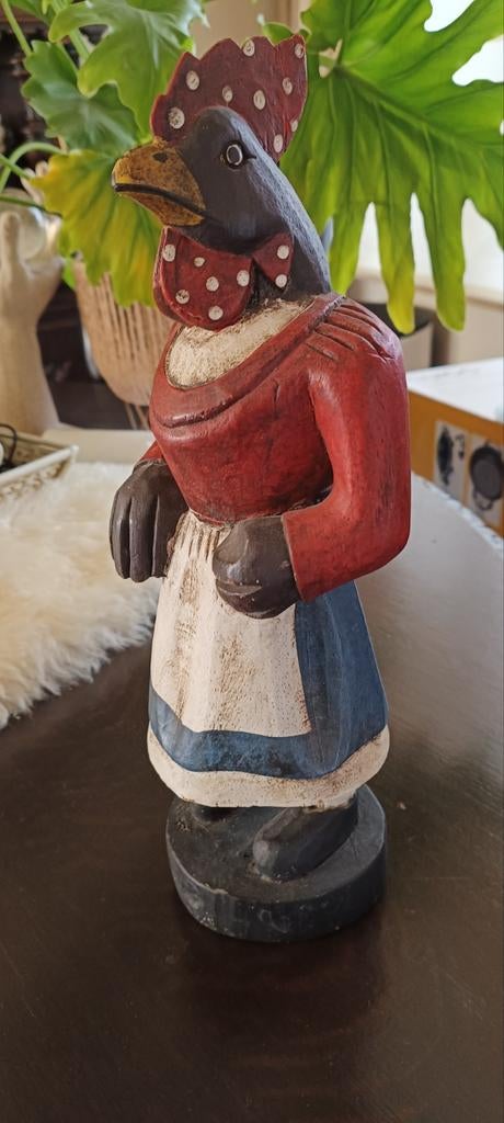 Antiek hout haan beeld, Ophalen of Verzenden