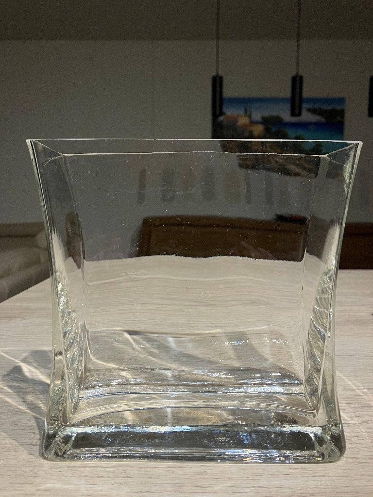 Vase carré en verre robuste, Maison & Meubles, Enlèvement ou Envoi, Comme neuf, Transparent, Verre
