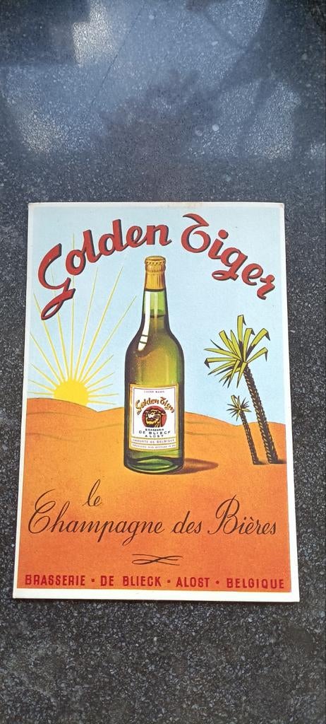Oude reklame bierkaart Golden Tiger oude br. DE BLIECK Alost, Ophalen