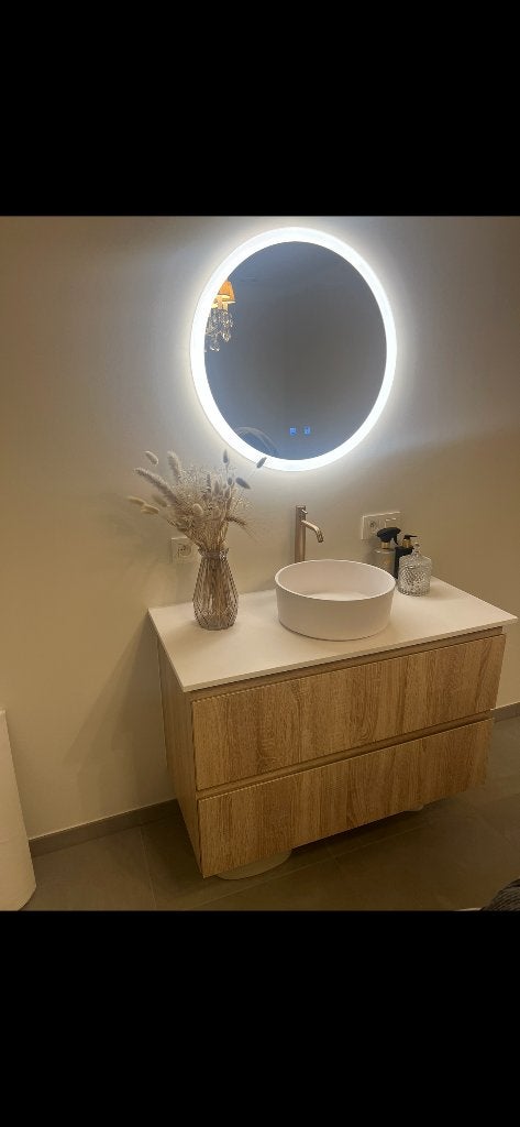 Ronde spiegel te koop met licht en ontdamper., Huis en Inrichting, Woonaccessoires | Spiegels, Ophalen, Rond, Zo goed als nieuw
