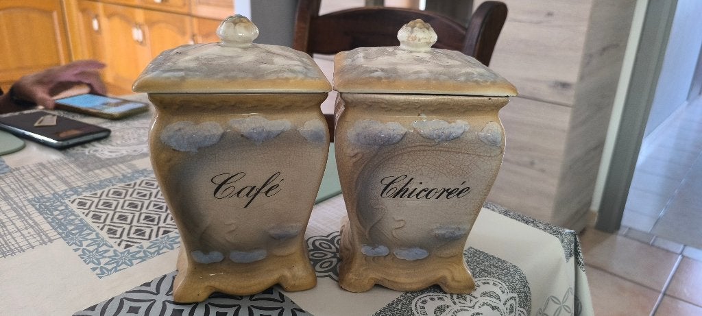 2 pots céramiques café, chicorée 20/14 cm, Antiquités & Art, Enlèvement ou Envoi