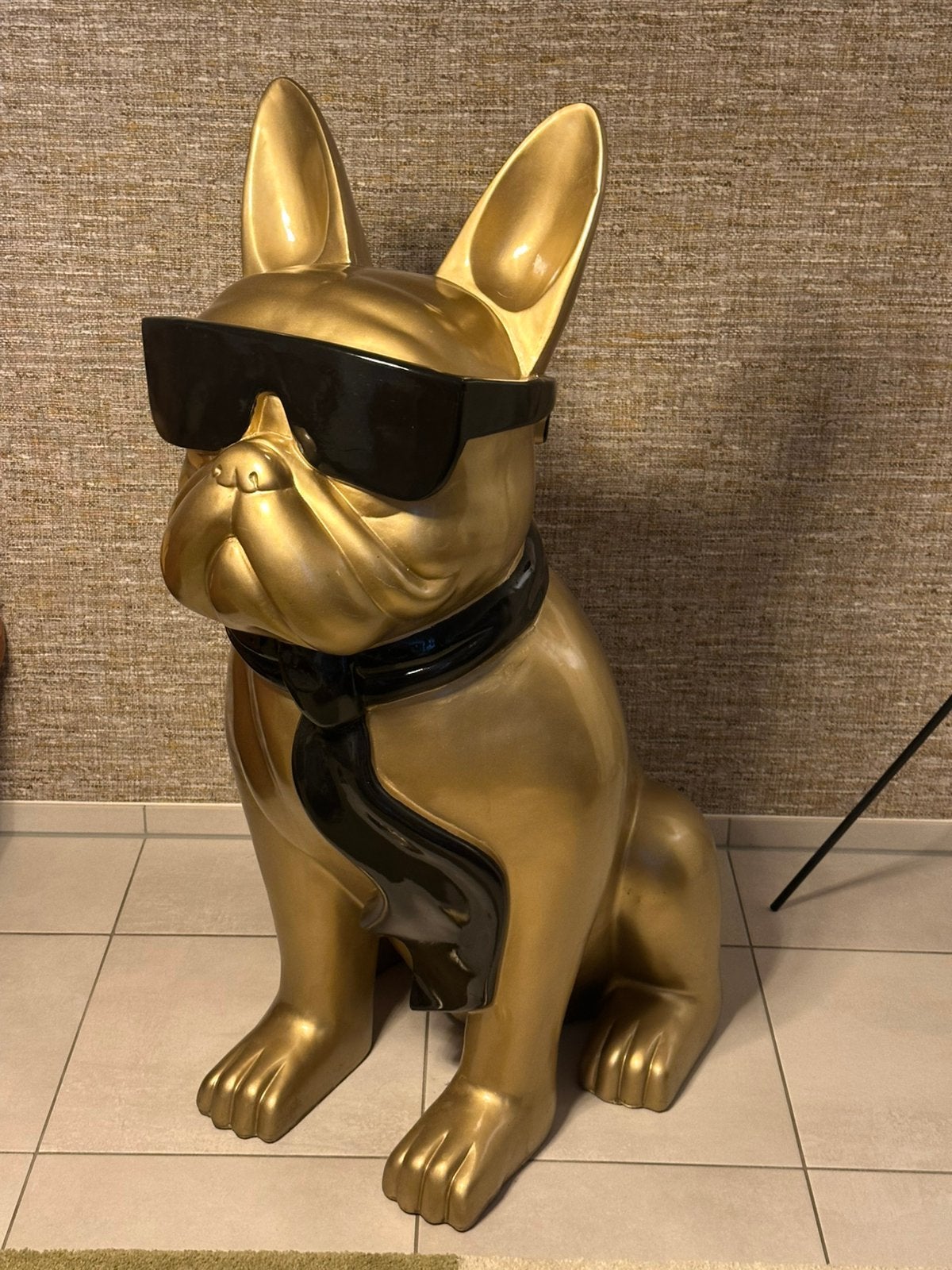 Gouden Franse Bulldog – 120 cm hoog – decoratie, Ophalen, Zo goed als nieuw