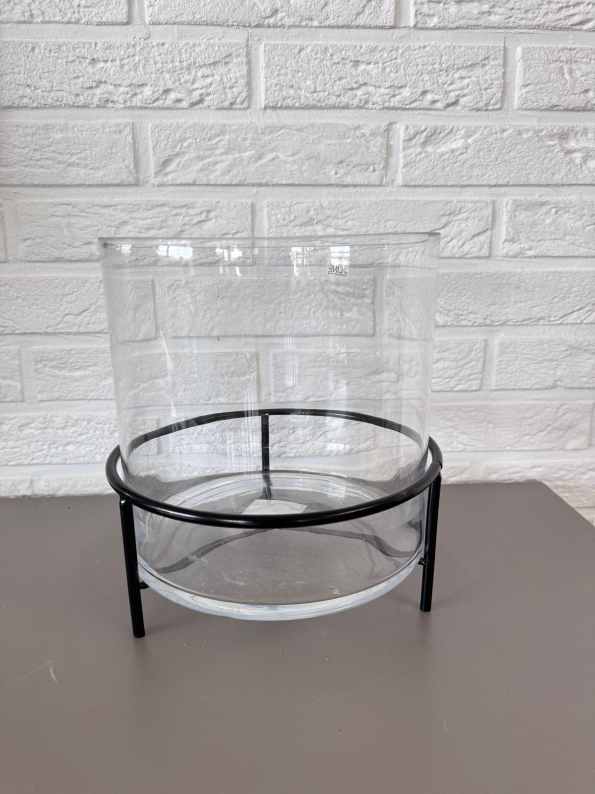 Grand vase/cache-pot J-Line en verre sur support métal noir, Sur pied, 23 cm, Comme neuf, Verre