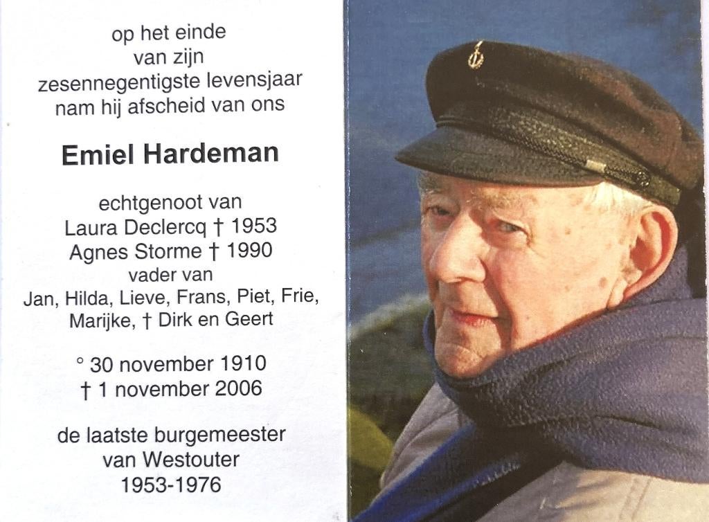 Bidprentje  Burgemeester Emiel Hardeman van Westouter, Ophalen of Verzenden, Bidprentje