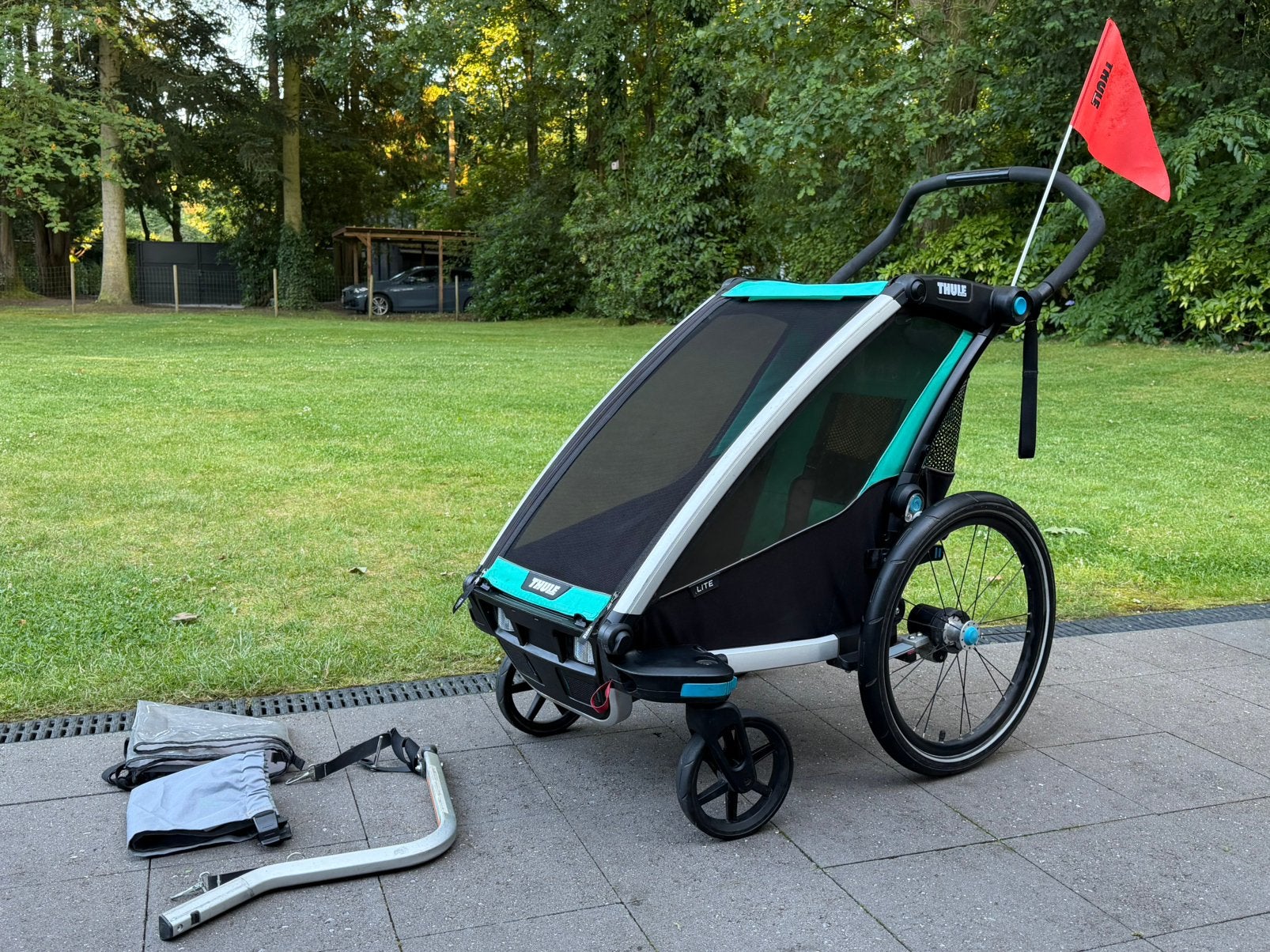 Thule Chariot 1 fietskar + accessoires, Ophalen, Zo goed als nieuw, Kinderkar, Vering