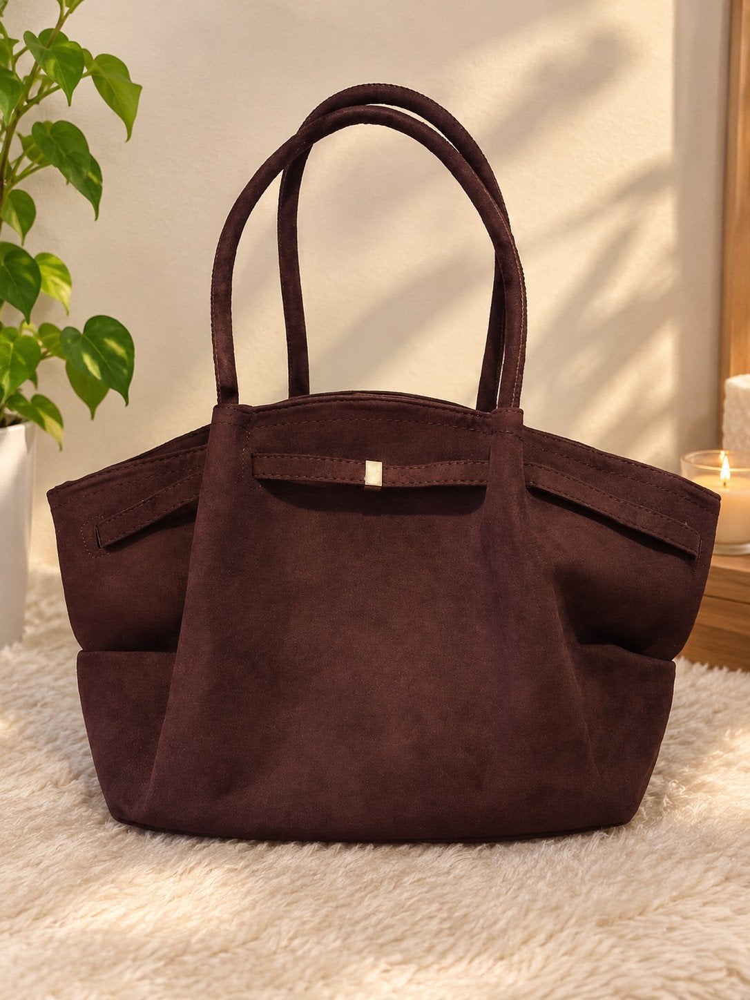 Elegante chique bordeauxbruine dameshandtas met suède-effect, Handtassen en Accessoires, Ophalen of Verzenden, Nieuw, Overige kleuren