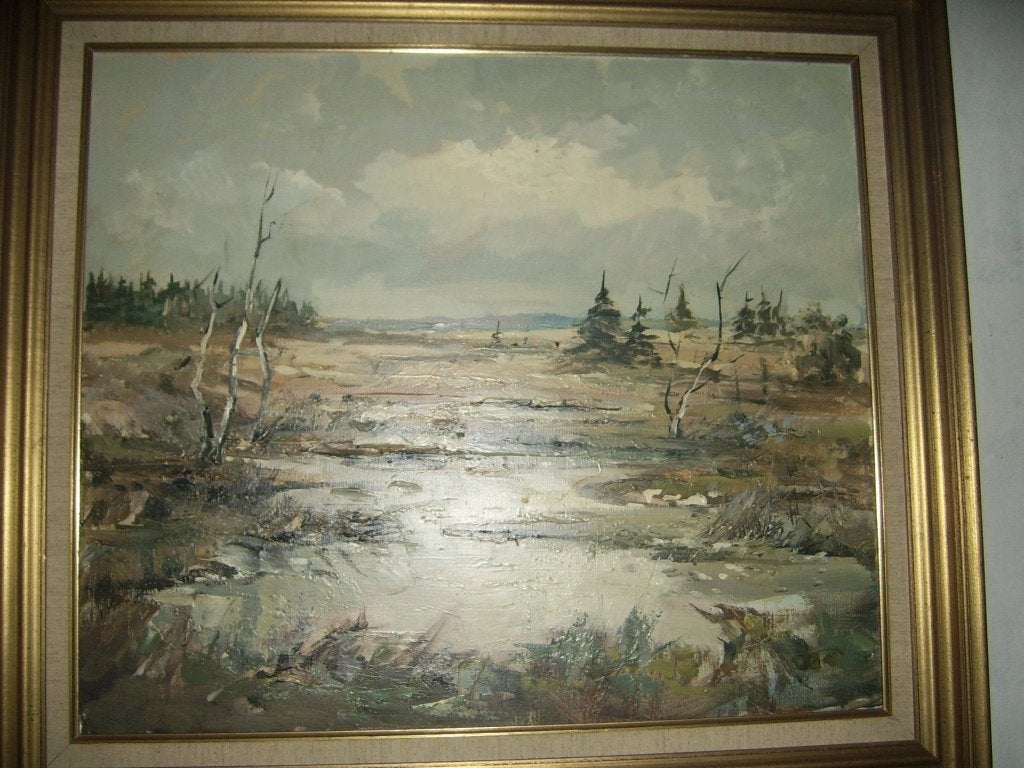 peintures sur toiles signées et une autre sous-verre, Sous verre, Paysage, Enlèvement, Dessin