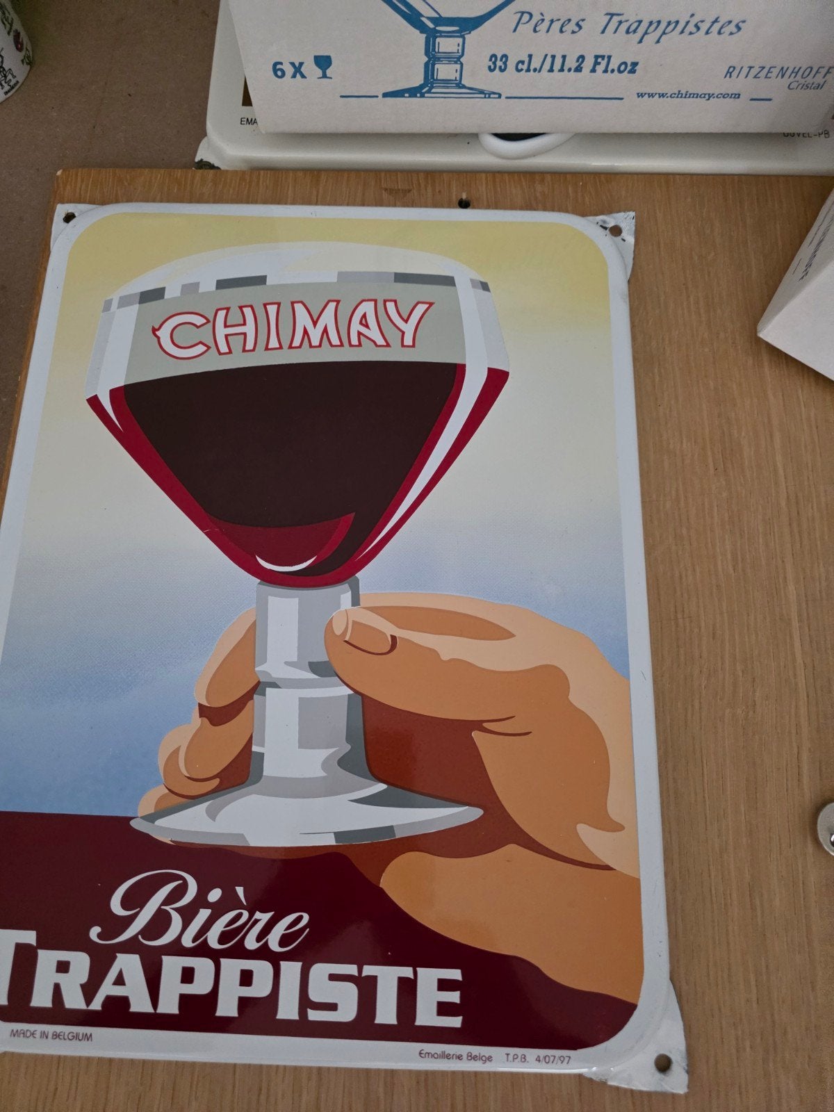superbe plaque émaillée Chimay  de 1997, Collections, Marques & Objets publicitaires, Enlèvement ou Envoi, Utilisé, Panneau publicitaire