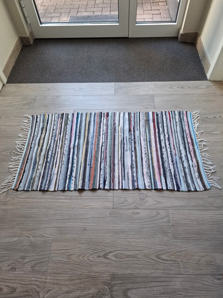 Vintage Handgeweven Chindi Tapijt in Katoen - Multicolor, Neuf, 100 à 150 cm, Enlèvement ou Envoi, Chindi handgeweven