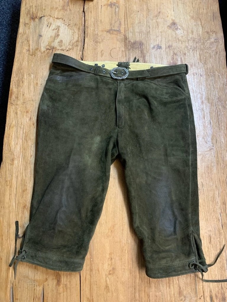 Heren originele beierse kniebroek/lederhosen, Maat 56/58 (XL), Zo goed als nieuw, Groen, Beckert Modell