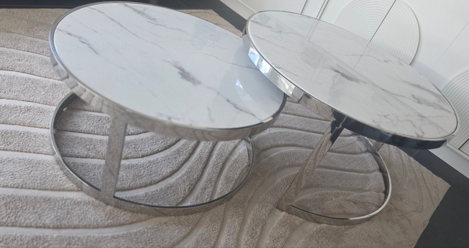 ronde marmeren salontafel met rvs, Ophalen of Verzenden