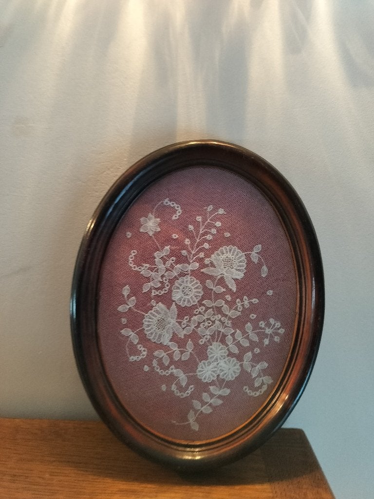 vintage ingelijst paneel met handgemaakt Belgisch kantwerk, Antiek en Kunst, Ophalen of Verzenden, Vintage, Ingelijst, Paneel