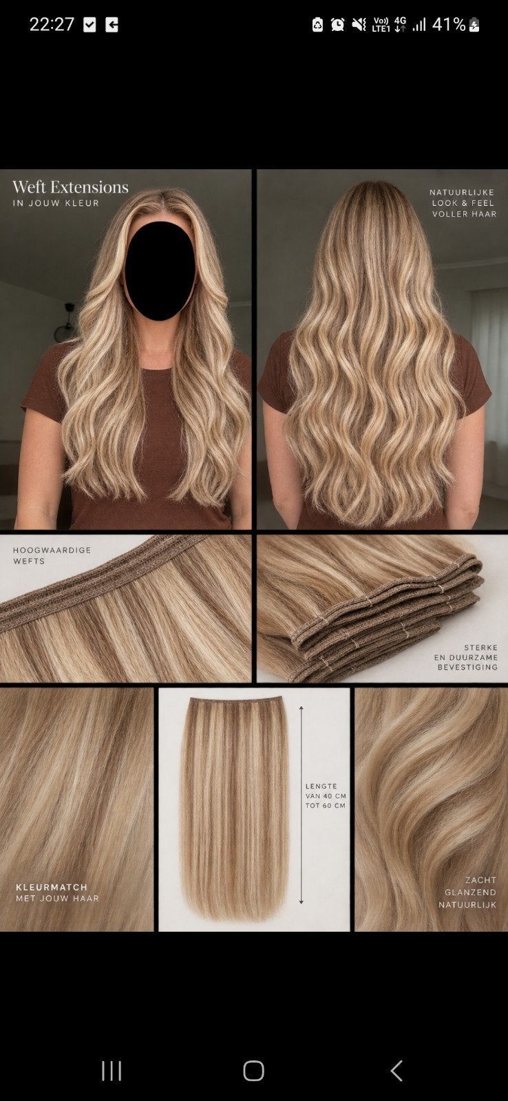 100% echt haar weft extensions, Ophalen of Verzenden, Zo goed als nieuw