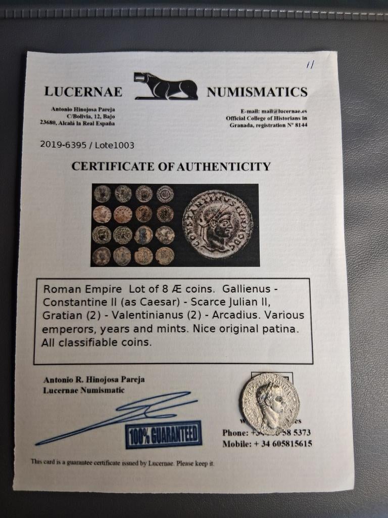 Lot 11 van 8 romeinse munten met certificaat, Ophalen of Verzenden