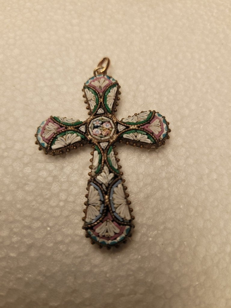 Croix Micro-Mosaïque Romaine Vintage – Vers 1900, Enlèvement ou Envoi
