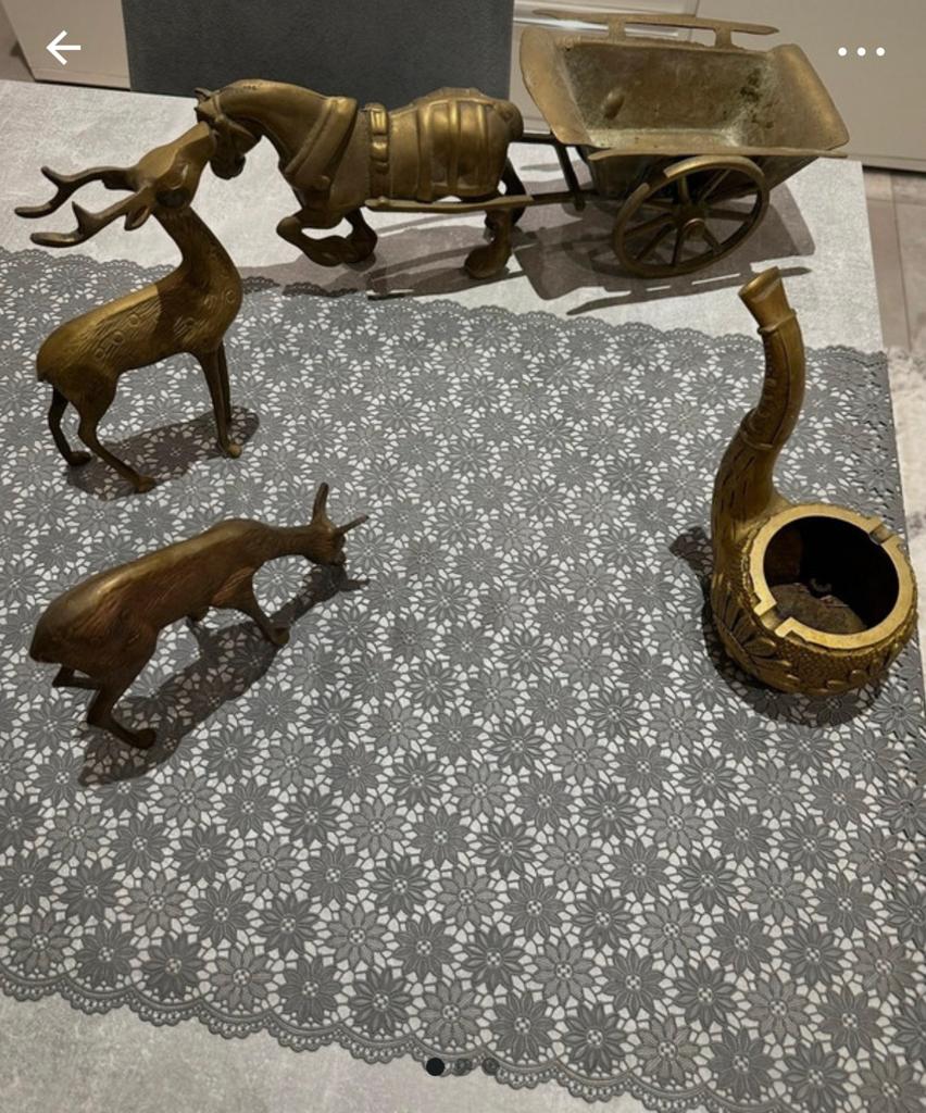 cheval avec chariot, cerf, chèvre cendrier décoratif vintage, Antiquités & Art, Enlèvement, Bronze