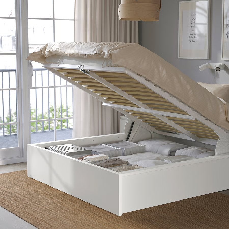 Lit coffre IKEA MALM 140x200 blanc, Maison & Meubles, Enlèvement ou Envoi, Comme neuf, Blanc