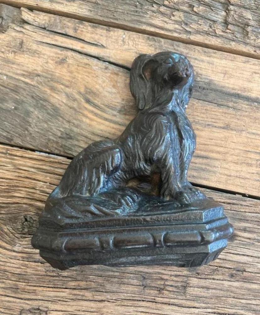 Antiek gietijzeren ornament Hond Beeld beeldje, Ophalen of Verzenden