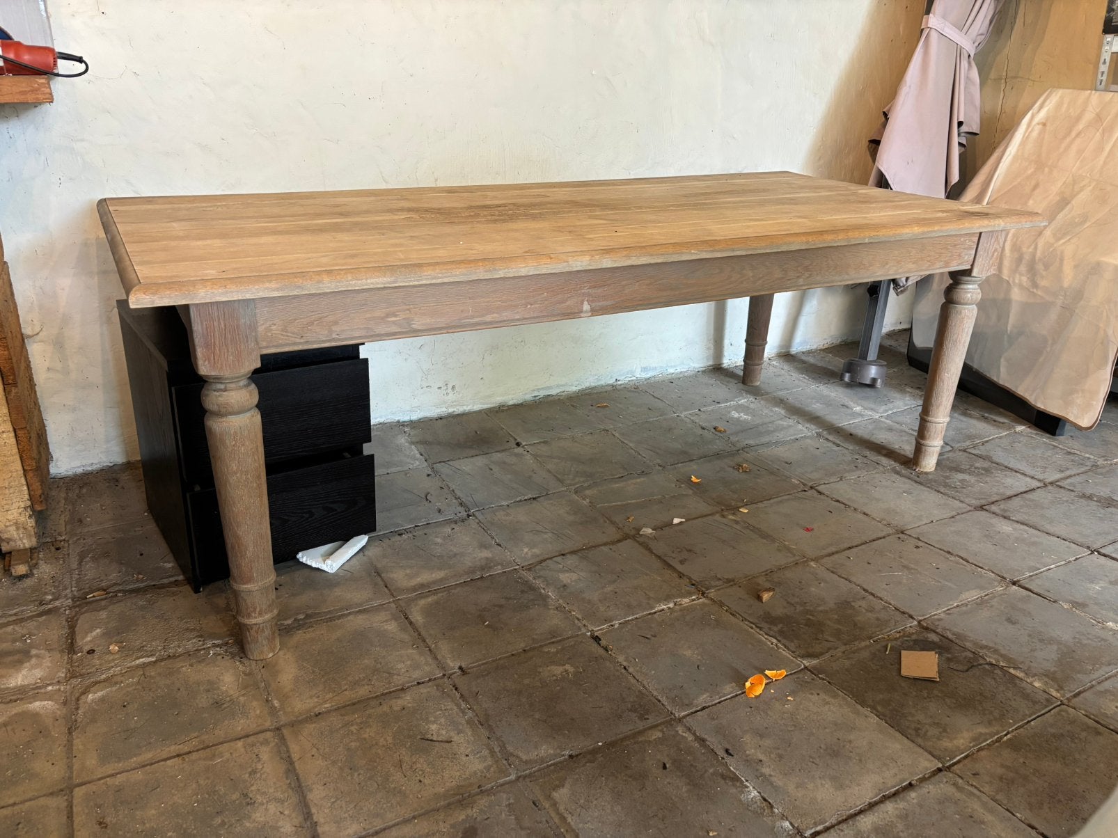Massief eiken pastorie/klooster tafel 220x100x76, Enlèvement, Utilisé, 50 à 100 cm, Chêne