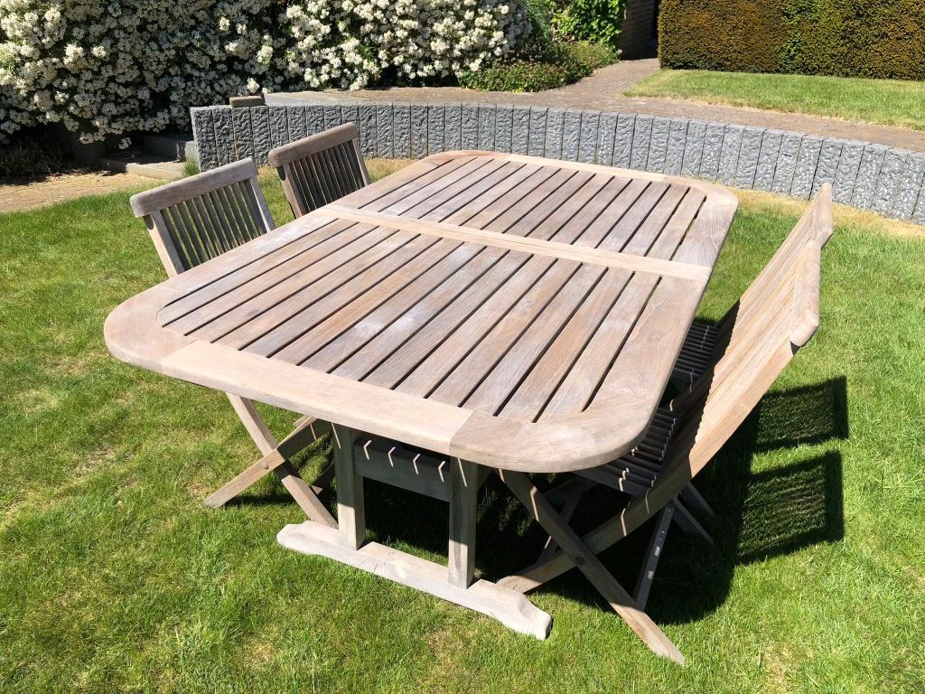 Terras Teaktafel met stoelen, Ophalen, Gebruikt, Teakhout