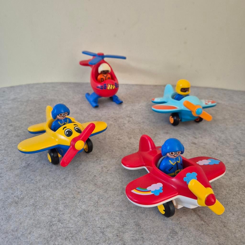 Playmobil 1.2.3. 3 vliegtuigen, 1 helicopter, Kinderen en Baby's, Speelgoed |Speelgoedvoertuigen, Ophalen of Verzenden