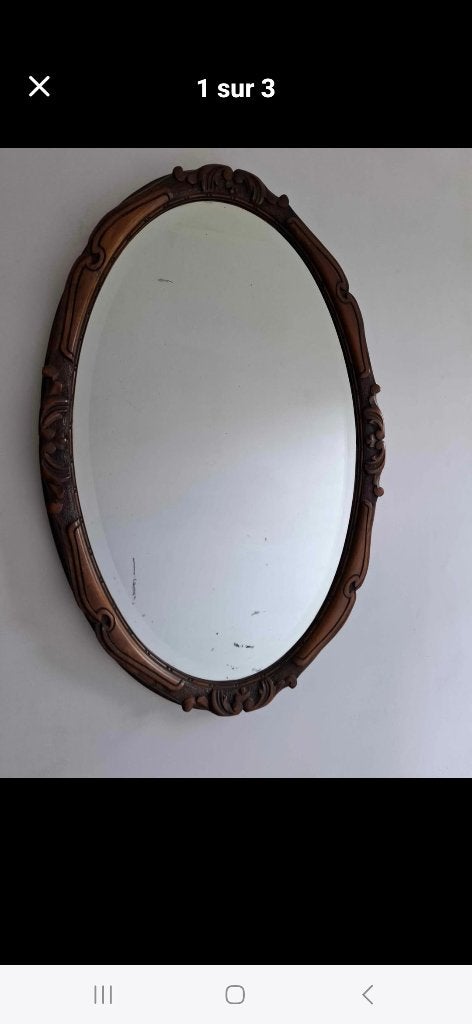 Miroir ancien en bois, Antiquités & Art, Enlèvement, Ovale, 50 à 100 cm, Moins de 100 cm