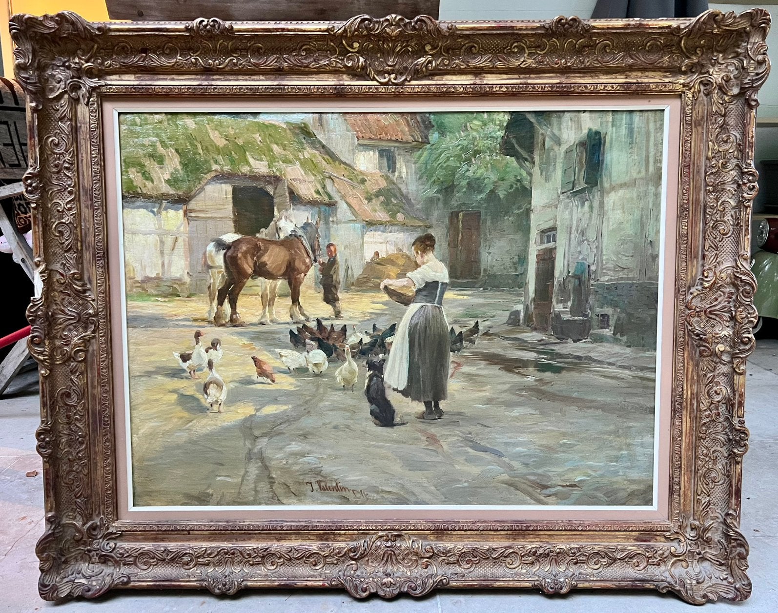 Antiek 19e-Eeuws Schilderij –J.Valentin(Leerling Baron Gros), Ophalen, Doek, Dieren, Gesigneerd