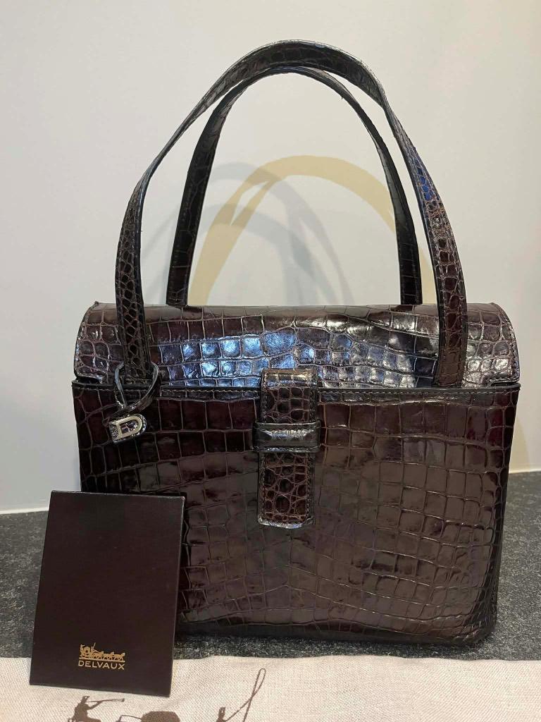 Vintage Delvaux croco, Handtassen en Accessoires, Tassen | Damestassen, Gebruikt, Handtas, Bruin, Ophalen of Verzenden