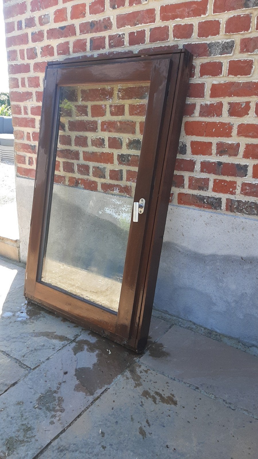 houten raam met dubbelglas opendraaiend, Ophalen, Gevelraam of Ruit, Gebruikt, Minder dan 80 cm